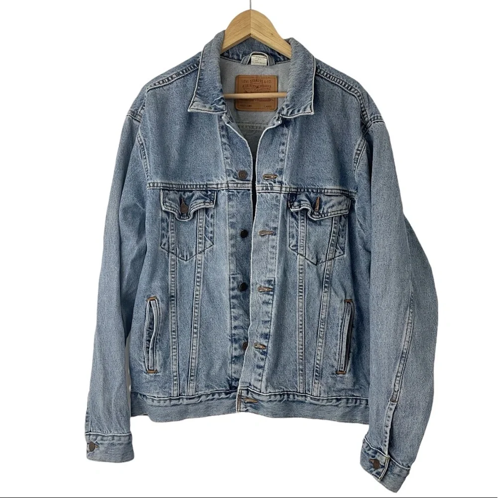 Vintage Levi’s Denim Jacket Harley Davidson Patch Size Large Trucker Streetwear - Picture 2 of 12